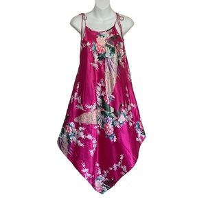 Asian Print Floral Satin Silk Scarf Dress Size Small